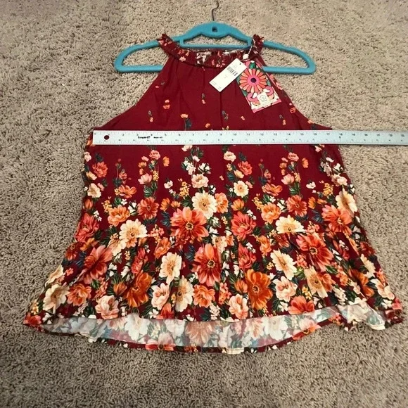 NWT new Anthropologie Farm Rio claudette halter top SMALL red floral flounced - Picture 17 of 17
